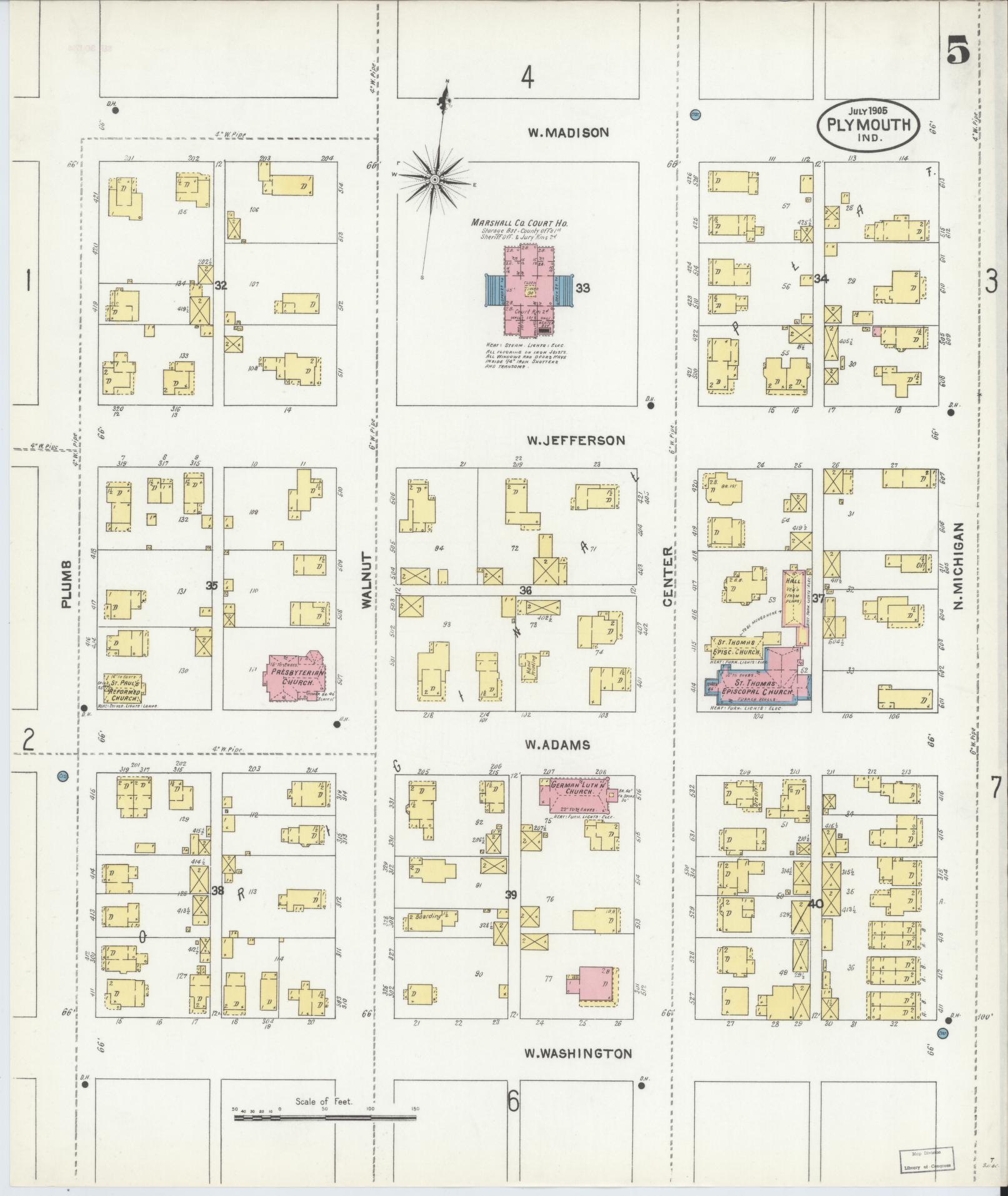 Sanborn Fire Insurance Map from Plymouth, Marhshall County, Indiana (1905), Sheet #0005 - Complete Map Set gallery image, historic Sanborn map, vintage wall art, Indiana Indiana