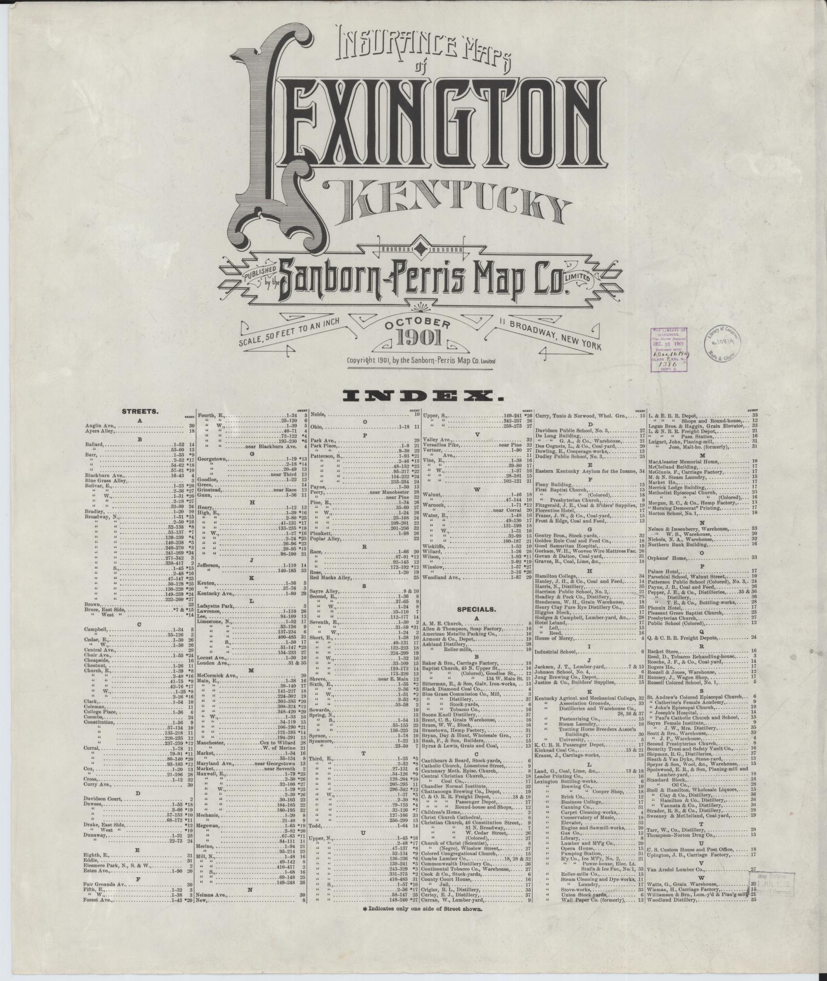 Sanborn Fire Insurance Map from Lexington, Fayette County, Kentucky (1901), Sheet #0001 - Historic Sanborn Fire Insurance Map Print, vintage old map wall art, antique decor, genealogy gift, Kentucky Kentucky map
