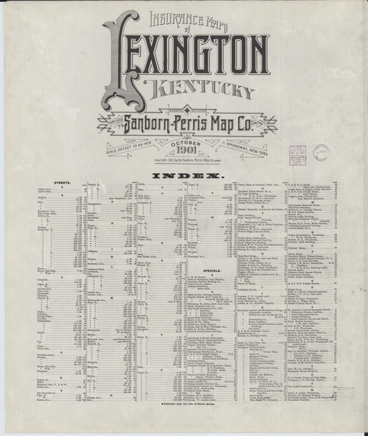 Sanborn Fire Insurance Map from Lexington, Fayette County, Kentucky (1901), Sheet #0001 - Historic Sanborn Fire Insurance Map Print, vintage old map wall art, antique decor, genealogy gift, Kentucky Kentucky map