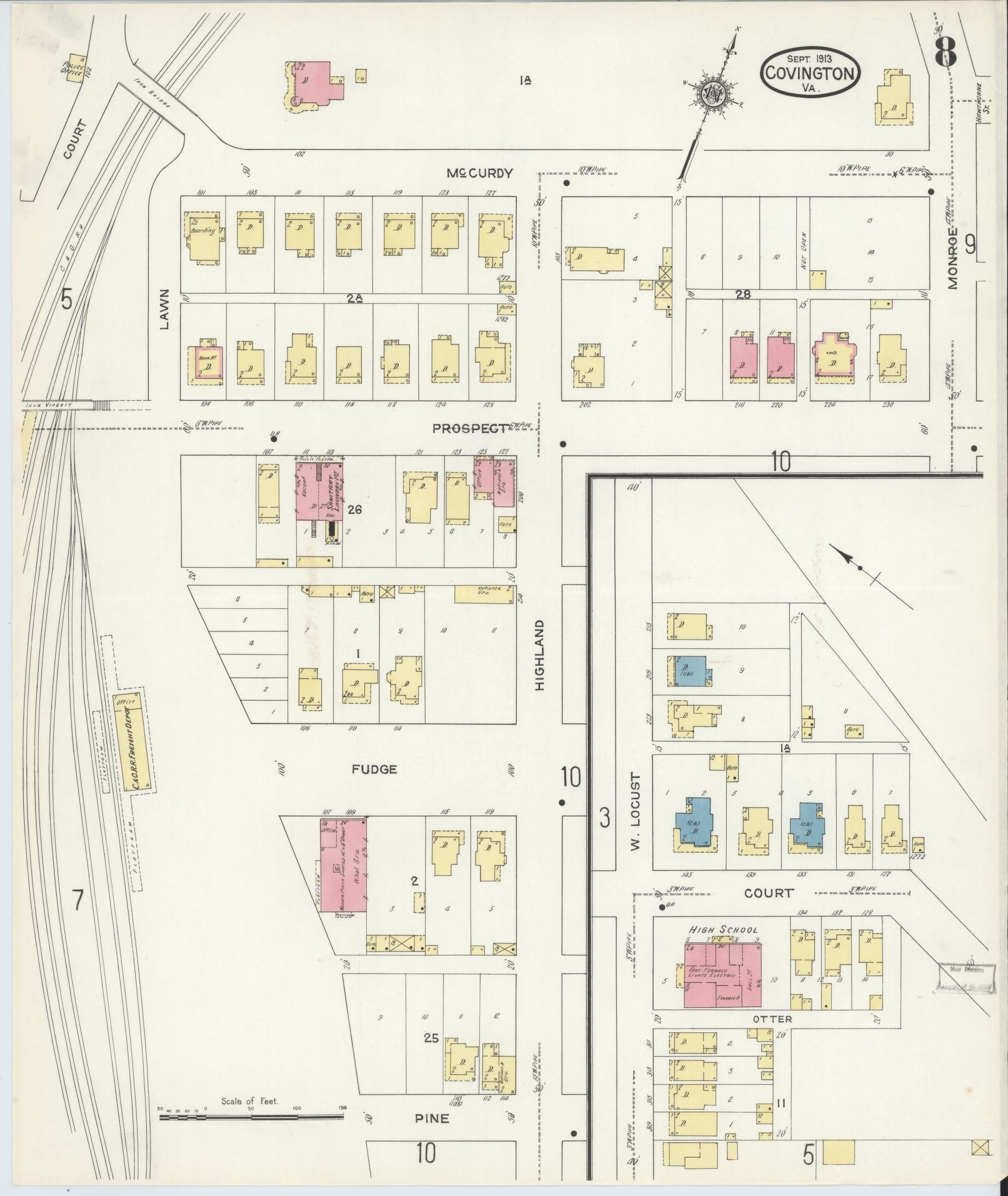 Sanborn Fire Insurance Map from Covington, Independent Cities, Virginia (1913), Sheet #0008 - Complete Map Set gallery image, historic Sanborn map, vintage wall art, Virginia Virginia