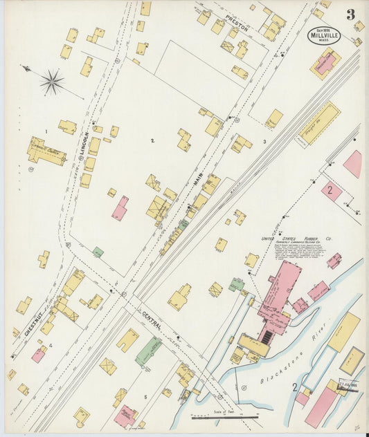 Sanborn Fire Insurance Map from Millville, Worcester County, Massachusetts (1898), Sheet #0003 - Historic Sanborn Fire Insurance Map Print, vintage old map wall art, antique decor, genealogy gift, Massachusetts Massachusetts map