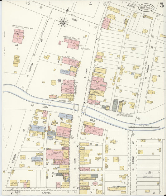 Sanborn Fire Insurance Map from Buffalo, Johnson County, Wyoming (1908), Sheet #0005 - Historic Sanborn Fire Insurance Map Print, vintage old map wall art, antique decor, genealogy gift, Wyoming Wyoming map
