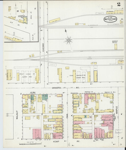 Sanborn Fire Insurance Map from Watertown, Codington County, South Dakota (1892), Sheet #0002 - Historic Sanborn Fire Insurance Map Print, vintage old map wall art, antique decor, genealogy gift, South Dakota South Dakota map