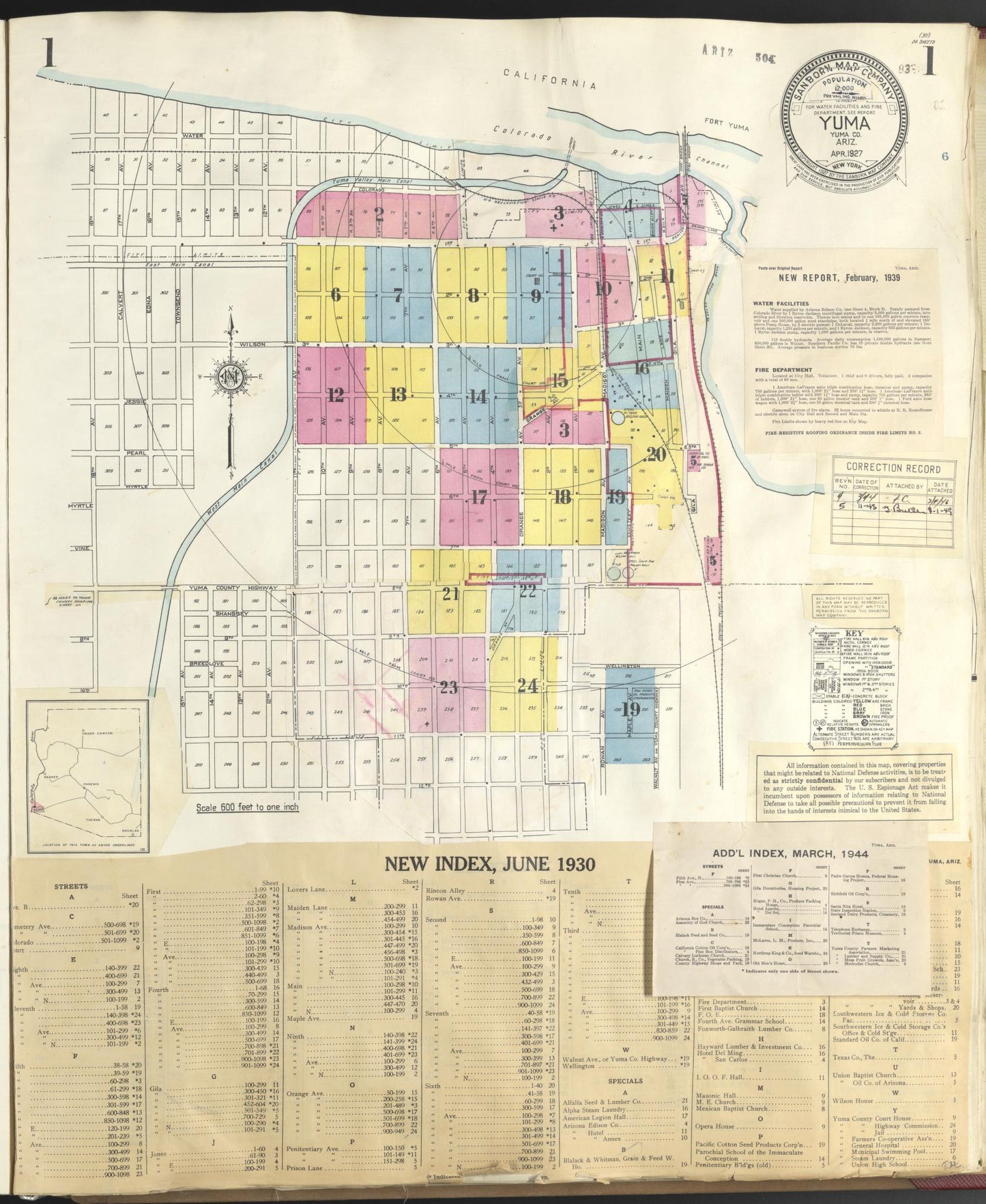 Sanborn Fire Insurance Map from Yuma, Yuma County, Arizona (1948), Sheet #0001 - Complete Map Set gallery image, historic Sanborn map, vintage wall art, Arizona Arizona