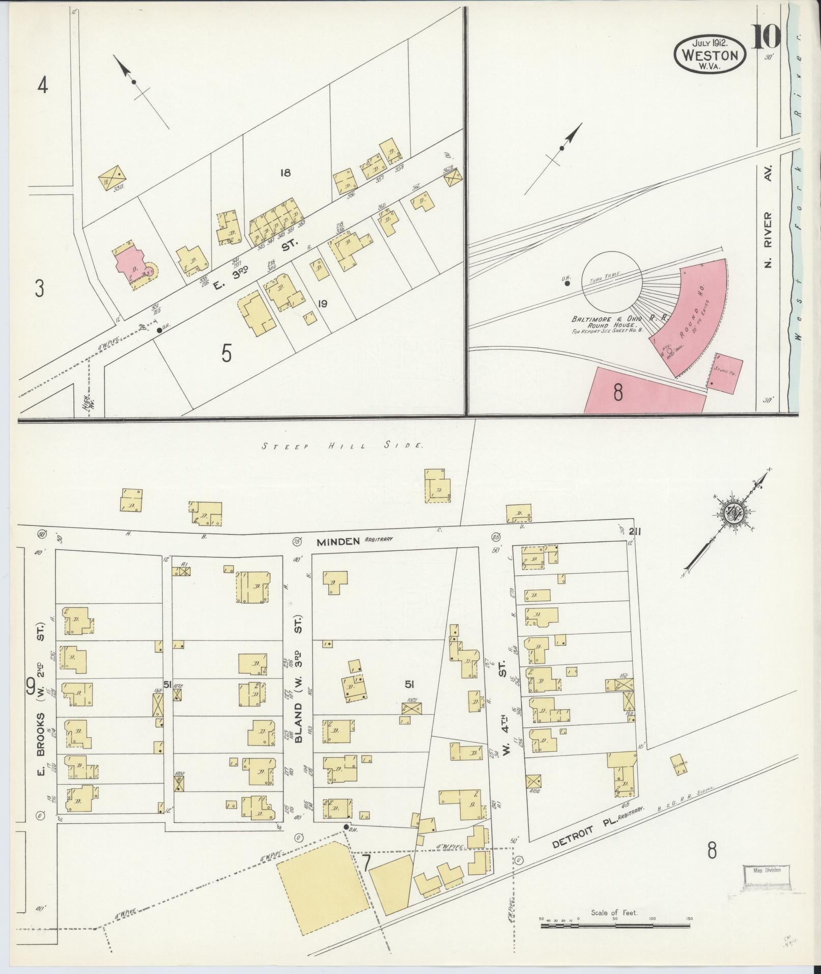 Sanborn Fire Insurance Map from Weston, Lewis County, West Virginia (1913), Sheet #0010 - Historic Sanborn Fire Insurance Map Print, vintage old map wall art, antique decor, genealogy gift, West Virginia West Virginia map