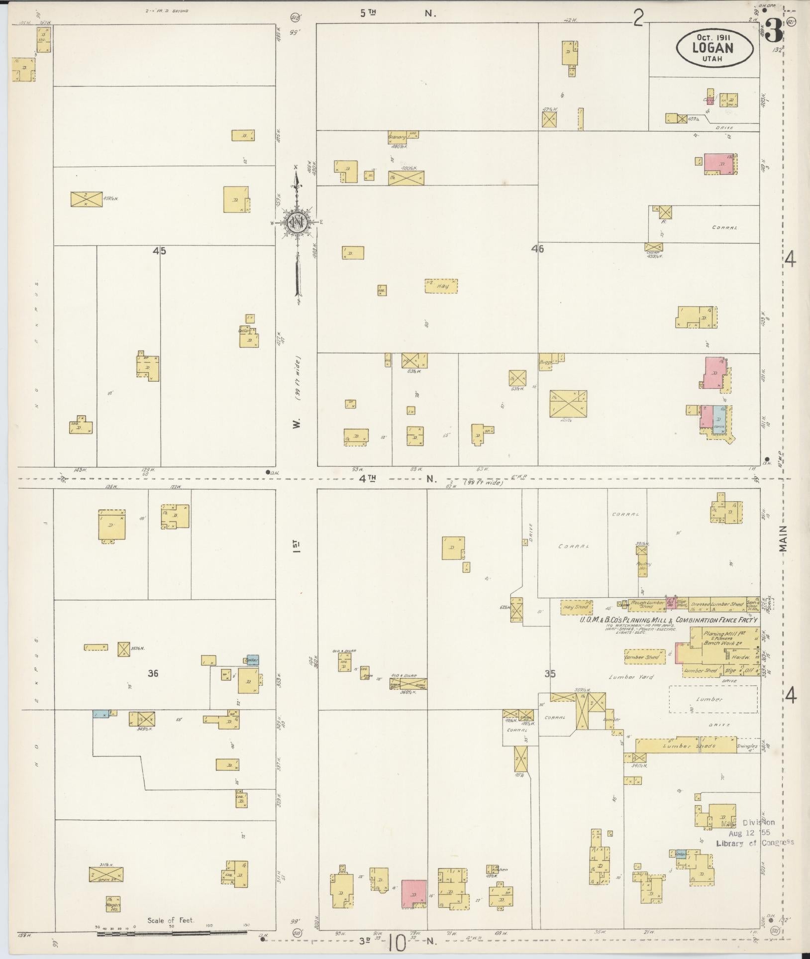 Sanborn Fire Insurance Map from Logan, Cache County, Utah (1911), Sheet #0003 - Complete Map Set gallery image, historic Sanborn map, vintage wall art, Utah Utah