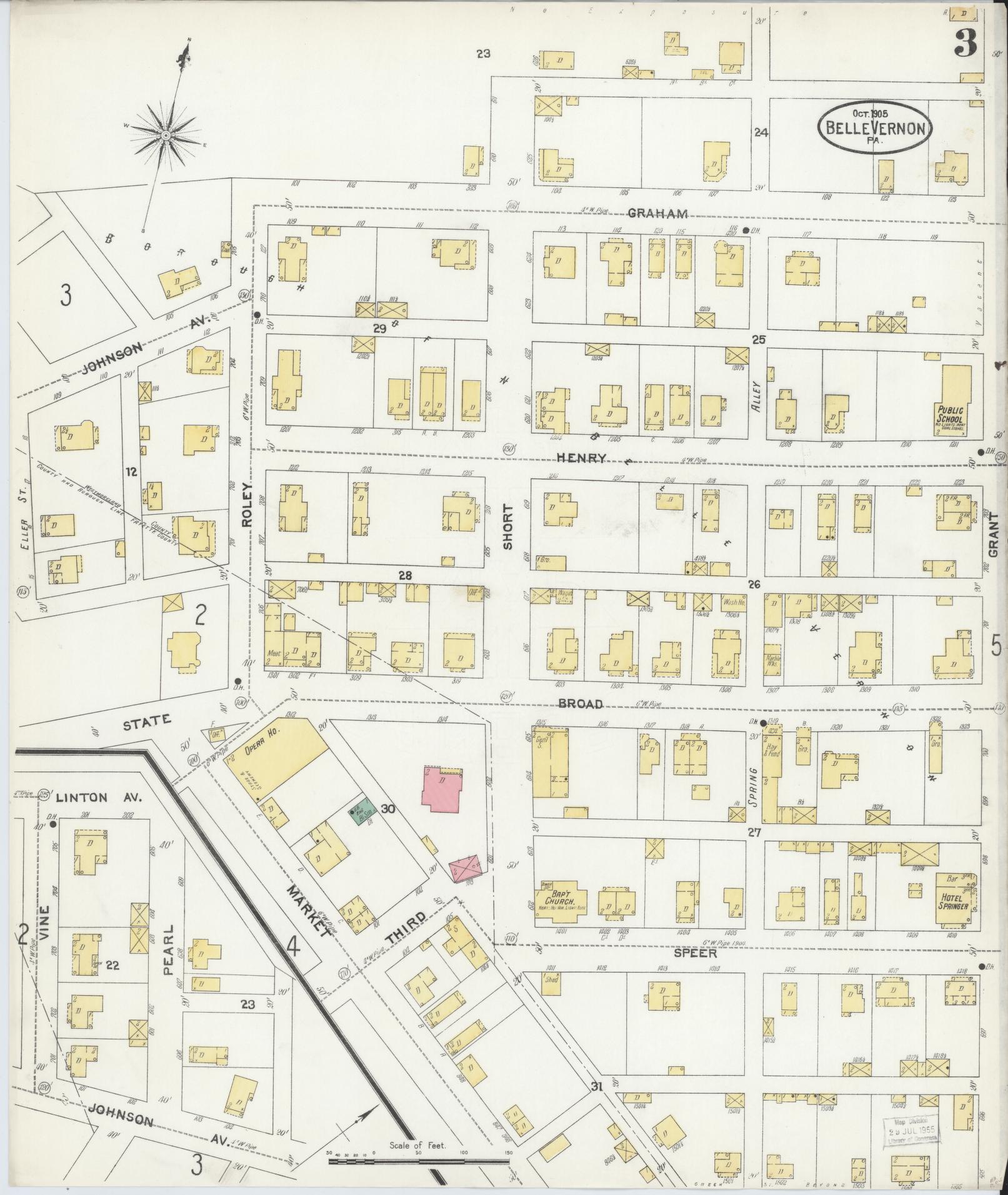 Sanborn Fire Insurance Map from Belle Vernon, Fayette County, Pennsylvania (1905), Sheet #0003 - Historic Sanborn Fire Insurance Map Print, vintage old map wall art, antique decor, genealogy gift, Pennsylvania Pennsylvania map