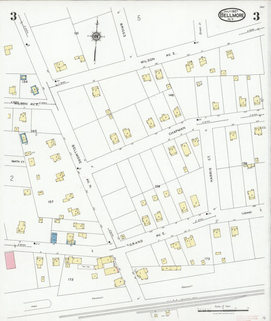 Sanborn Fire Insurance Map from Bellmore, Nassau County, New York (1927), Sheet #0003 - Historic Sanborn Fire Insurance Map Print, vintage old map wall art, antique decor, genealogy gift, New York New York map