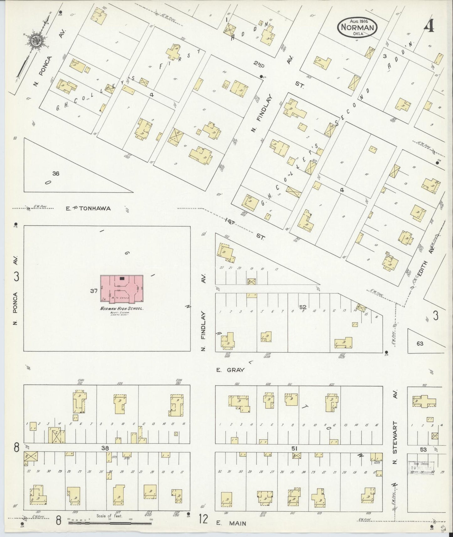 Sanborn Fire Insurance Map from Norman, Cleveland County, Oklahoma (1914), Sheet #0004 - Complete Map Set gallery image, historic Sanborn map, vintage wall art, Oklahoma Oklahoma