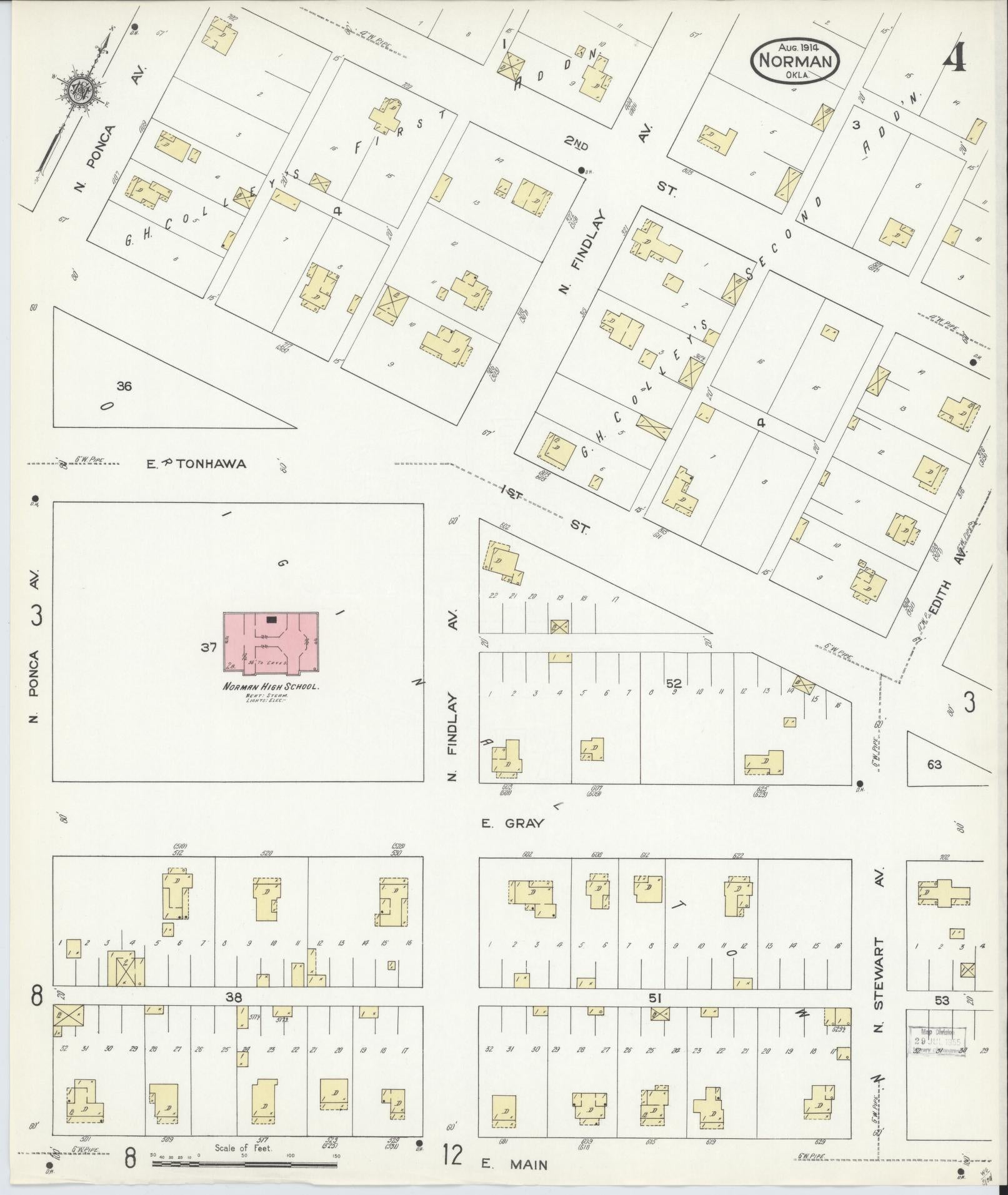 Sanborn Fire Insurance Map from Norman, Cleveland County, Oklahoma (1914), Sheet #0004 - Complete Map Set gallery image, historic Sanborn map, vintage wall art, Oklahoma Oklahoma