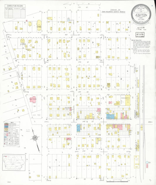 Sanborn Fire Insurance Map from Ashton, Osceola County, Iowa (1935), Sheet #0001 - Historic Sanborn Fire Insurance Map Print, vintage old map wall art