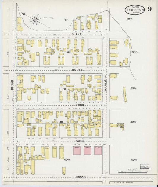 Sanborn Fire Insurance Map from Lewiston, Androscoggin County, Maine (1892), Sheet #0009 - Historic Sanborn Fire Insurance Map Print, vintage old map wall art, antique decor, genealogy gift, Maine Maine map