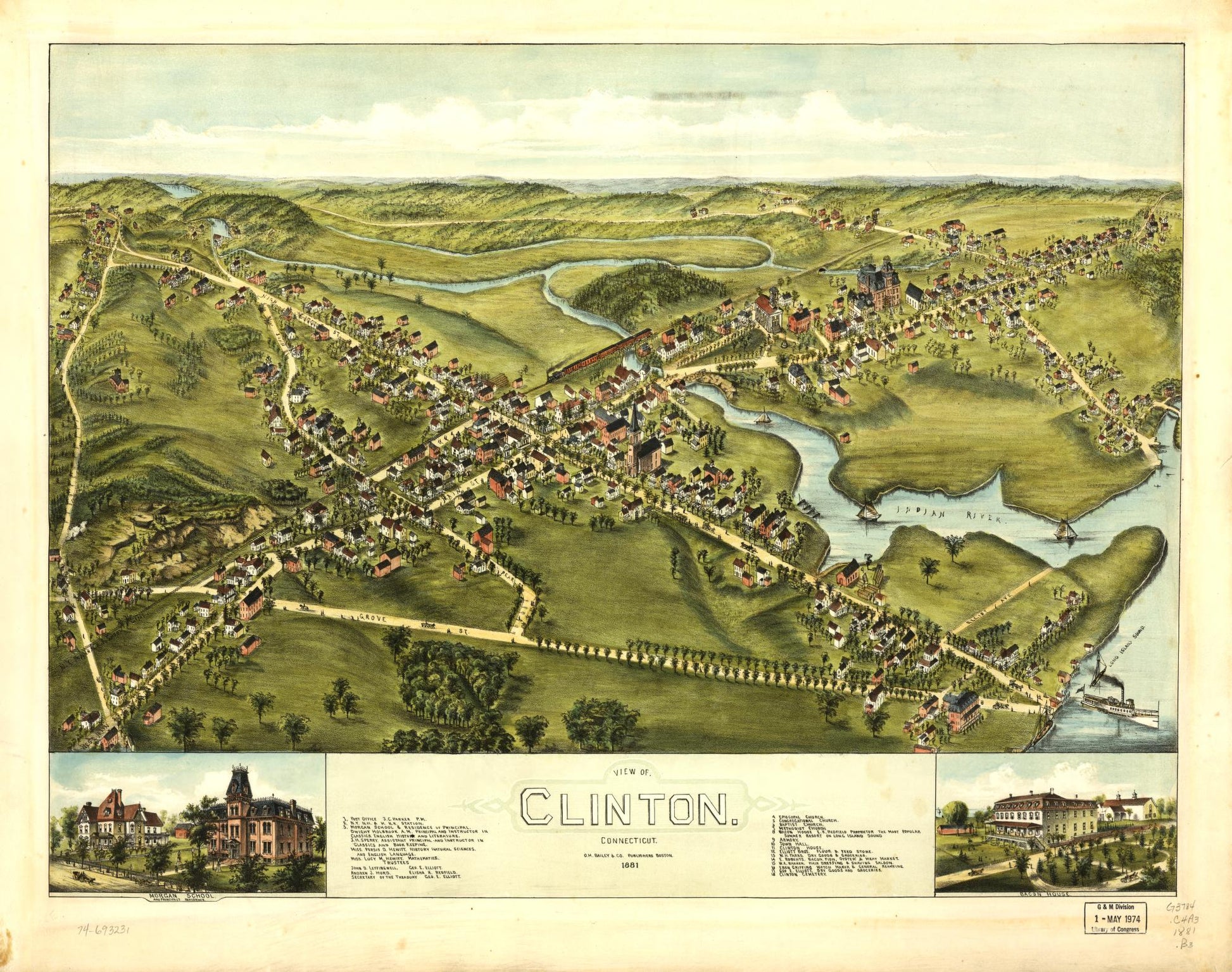 View of Clinton, Connecticut 1881. (1881) – Historic Bird’s-Eye View Panorama Print