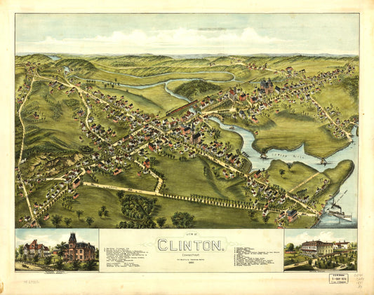 View of Clinton, Connecticut 1881. (1881) – Historic Bird’s-Eye View Panorama Print