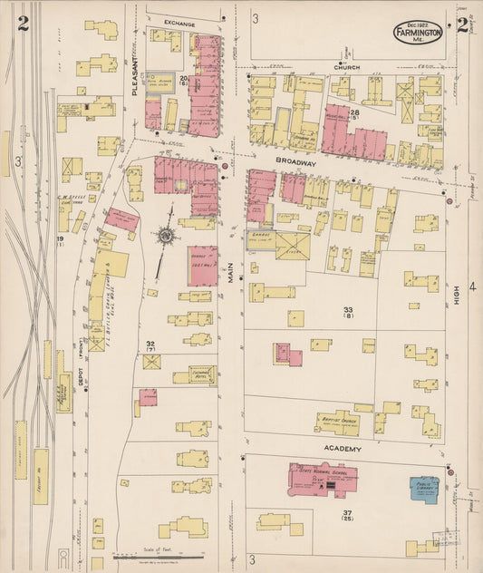 Sanborn Fire Insurance Map from Farmington, Franklin County, Maine (1922), Sheet #0002 - Historic Sanborn Fire Insurance Map Print, vintage old map wall art, antique decor, genealogy gift, Maine Maine map