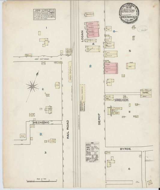 Sanborn Fire Insurance Map from Greenwood, Greenwood County, South Carolina (1884), Sheet #0001 - Historic Sanborn Fire Insurance Map Print, vintage old map wall art, antique decor, genealogy gift, South Carolina South Carolina map