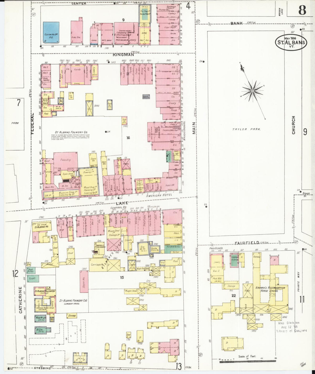 Sanborn Fire Insurance Map from Saint Albans, Franklin County, Vermont (1906), Sheet #0008 - Complete Map Set gallery image, historic Sanborn map, vintage wall art, Vermont Vermont