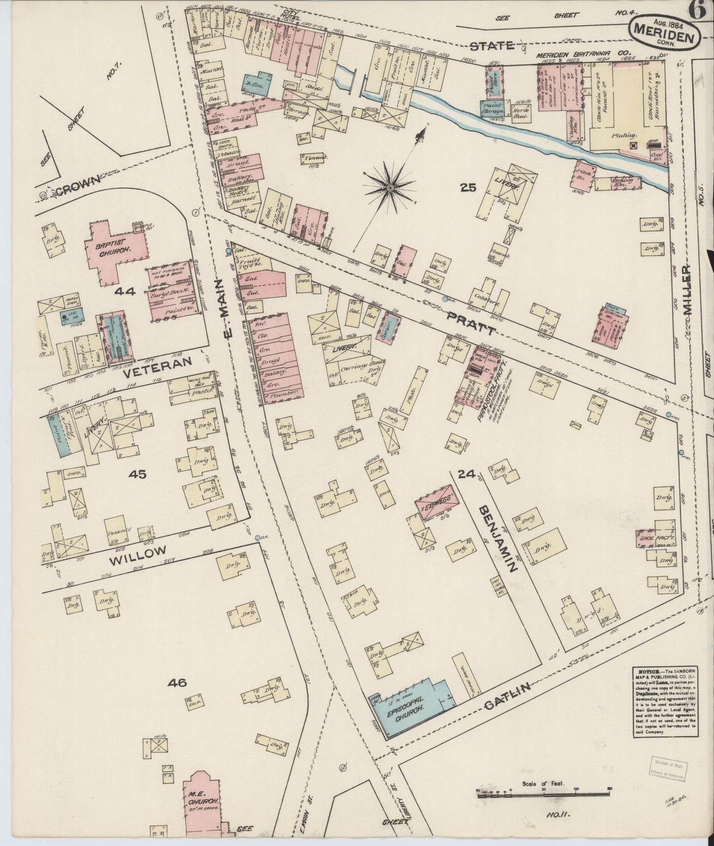 Sanborn Fire Insurance Map from Meriden, New Haven County, Connecticut (1884), Sheet #0006 - Complete Map Set gallery image, historic Sanborn map, vintage wall art, Connecticut Connecticut