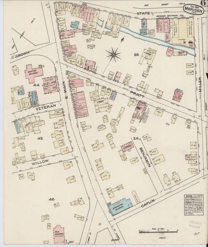 Sanborn Fire Insurance Map from Meriden, New Haven County, Connecticut (1884), Sheet #0006 - Complete Map Set gallery image, historic Sanborn map, vintage wall art, Connecticut Connecticut