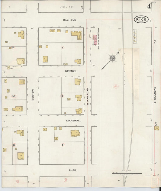 Sanborn Fire Insurance Map from Rice, Navarro County, Texas (1935), Sheet #0004 - Historic Sanborn Fire Insurance Map Print, vintage old map wall art, antique decor, genealogy gift, Texas Texas map