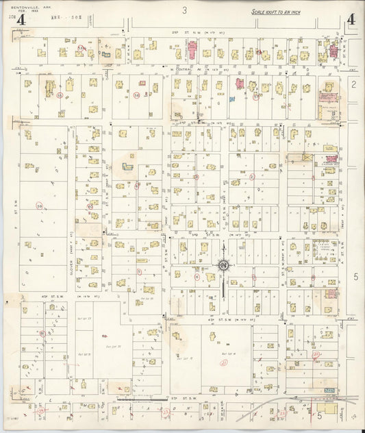 Sanborn Fire Insurance Map from Bentonville, Benton County, Arkansas (1940), Sheet #0004 - Historic Sanborn Fire Insurance Map Print, vintage old map wall art, antique decor, genealogy gift, Arkansas Arkansas map