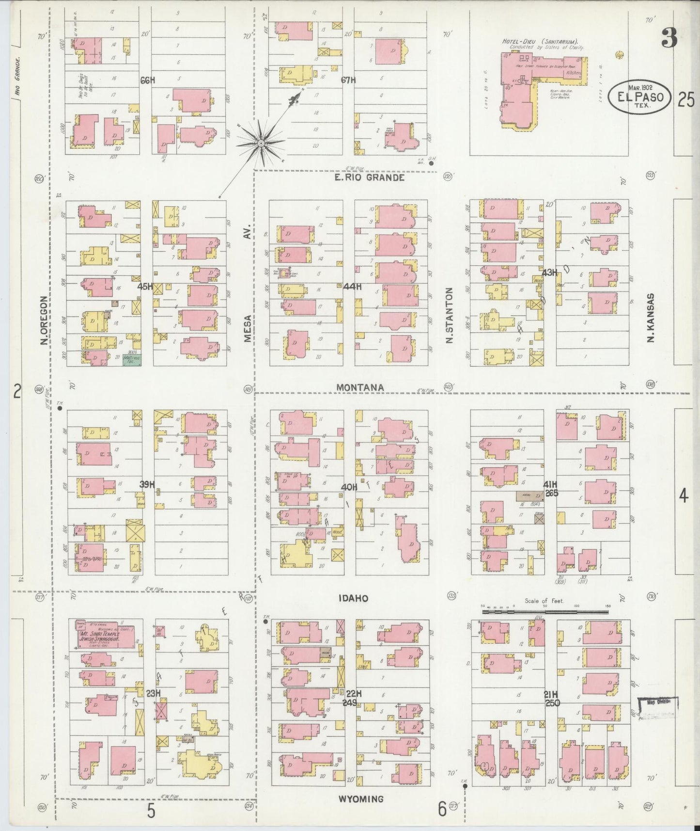 Sanborn Fire Insurance Map from El Paso, El Paso County, Texas (1902), Sheet #0003 - Complete Map Set gallery image, historic Sanborn map, vintage wall art, Texas Texas