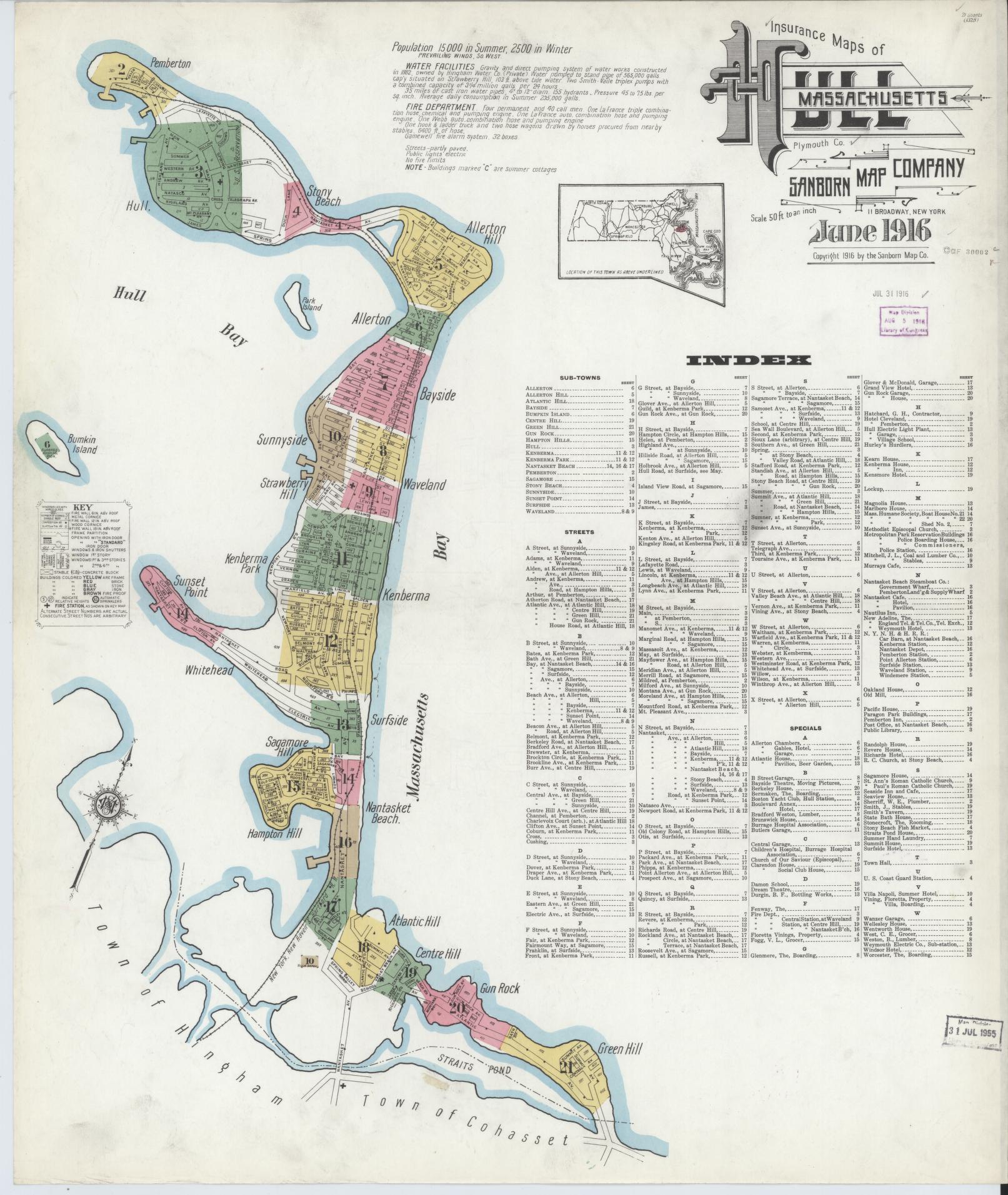 Sanborn Fire Insurance Map from Hull, Plymouth County, Massachusetts (1916), Sheet #0001 - Complete Map Set gallery image, historic Sanborn map, vintage wall art, Massachusetts Massachusetts
