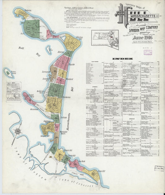 Sanborn Fire Insurance Map from Hull, Plymouth County, Massachusetts (1916), Sheet #0001 - Complete Map Set gallery image, historic Sanborn map, vintage wall art, Massachusetts Massachusetts
