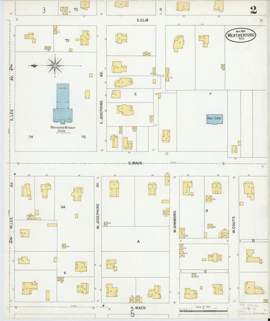Sanborn Fire Insurance Map from Weatherford, Parker County, Texas (1900), Sheet #0002 - Historic Sanborn Fire Insurance Map Print, vintage old map wall art, antique decor, genealogy gift, Texas Texas map