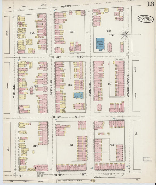 Sanborn Fire Insurance Map from Camden, Camden County, New Jersey (1885), Sheet #0013 - Historic Sanborn Fire Insurance Map Print, vintage old map wall art, antique decor, genealogy gift, New Jersey New Jersey map