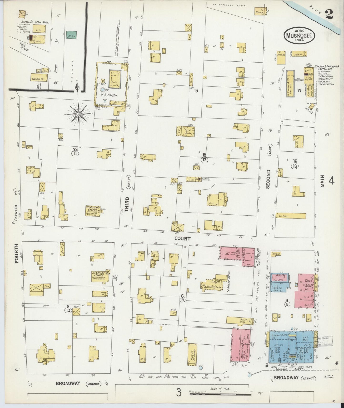 Sanborn Fire Insurance Map from Muskogee, Muskogee County, Oklahoma (1900), Sheet #0002 - Complete Map Set gallery image, historic Sanborn map, vintage wall art, Oklahoma Oklahoma