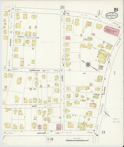 Sanborn Fire Insurance Map from Asheville, Buncombe County, North Carolina (1913), Sheet #0019 - Historic Sanborn Fire Insurance Map Print, vintage old map wall art, antique decor, genealogy gift, North Carolina North Carolina map