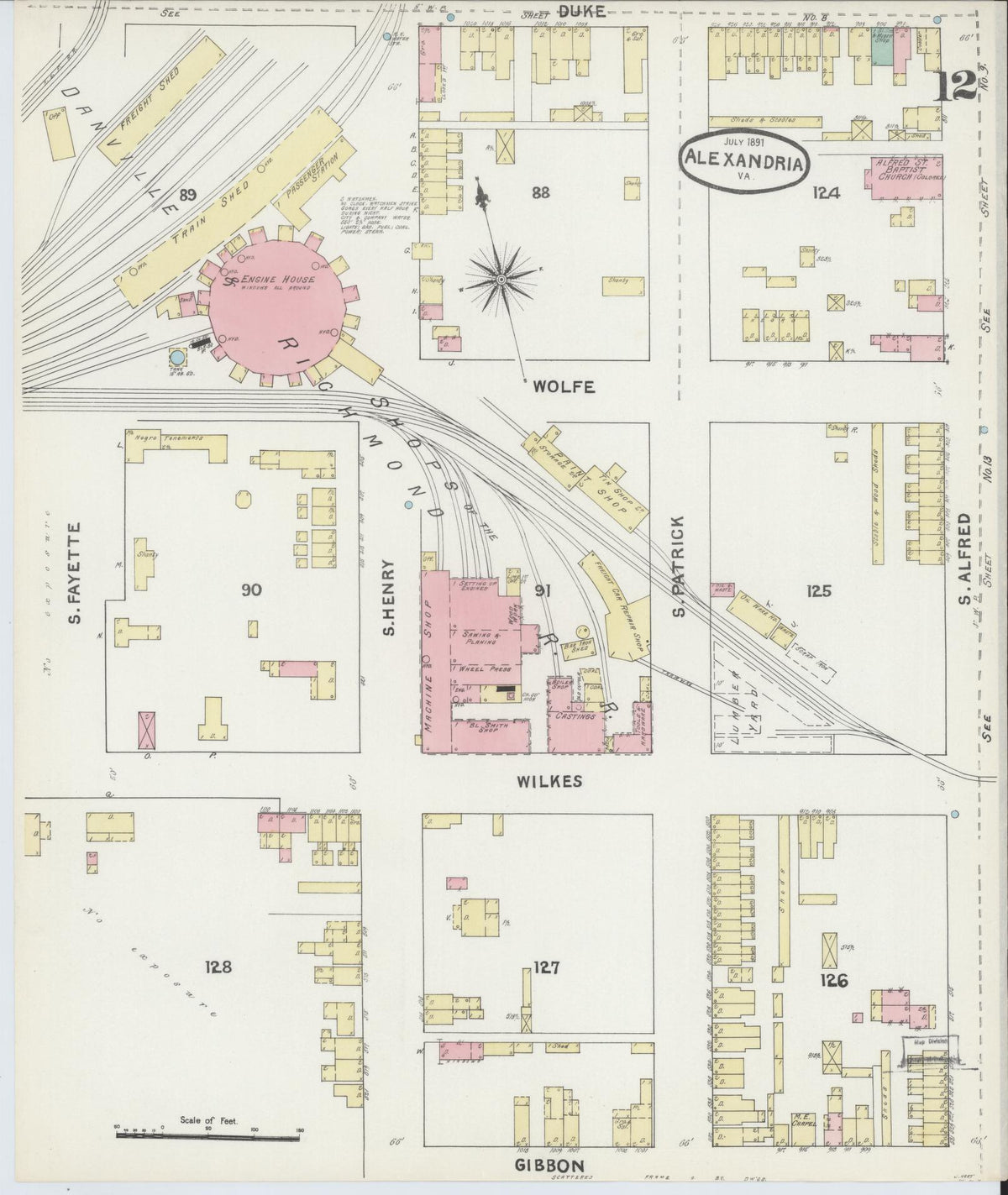 Sanborn Fire Insurance Map from Alexandria, Independent Cities, Virginia (1891), Sheet #0012 - Complete Map Set gallery image, historic Sanborn map, vintage wall art, Virginia Virginia