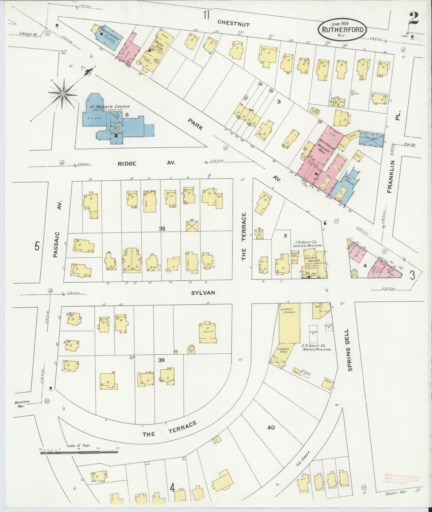 Sanborn Fire Insurance Map from Rutherford, Bergen County, New Jersey (1909), Sheet #0002 - Complete Map Set gallery image, historic Sanborn map, vintage wall art, New Jersey New Jersey