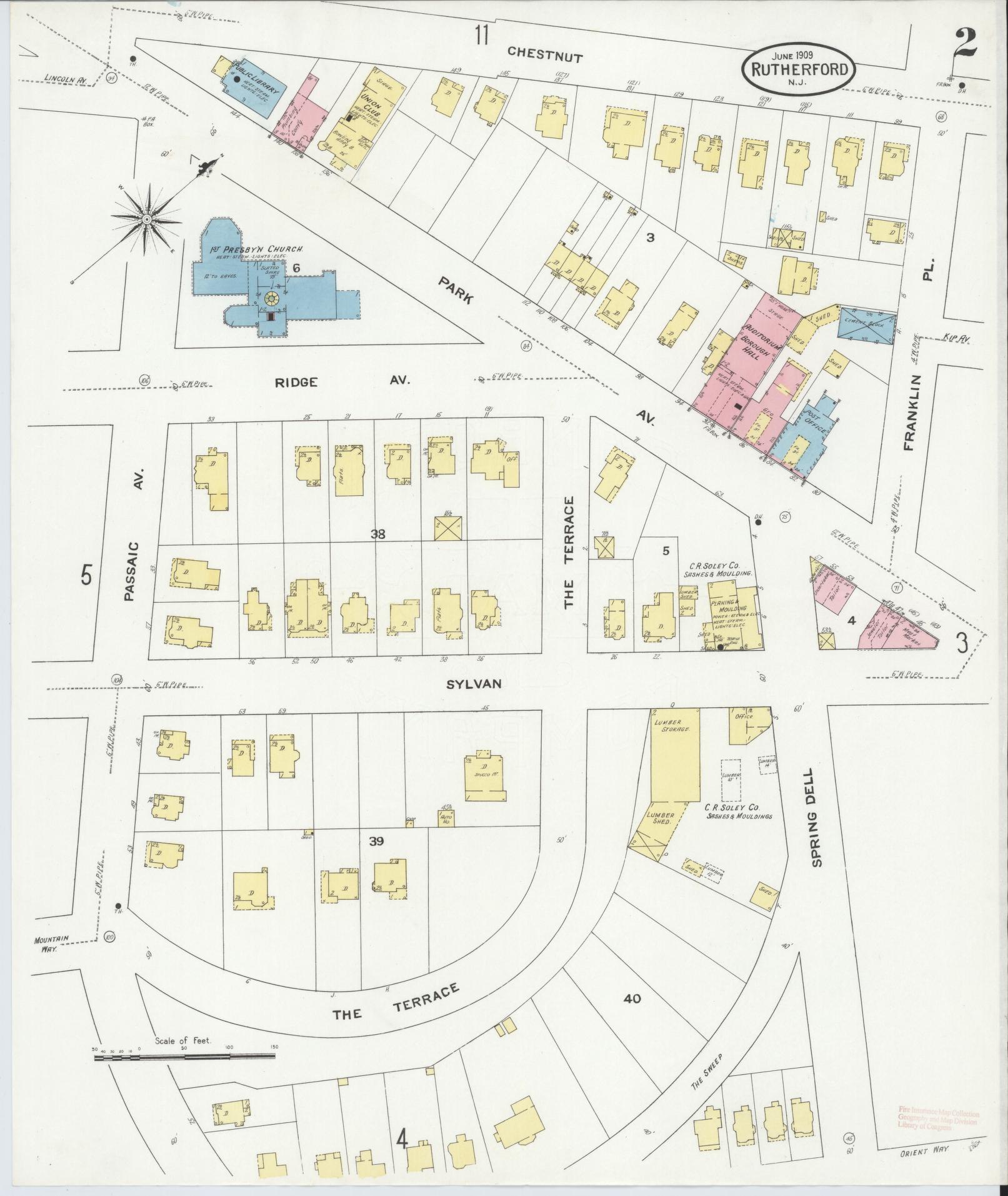 Sanborn Fire Insurance Map from Rutherford, Bergen County, New Jersey (1909), Sheet #0002 - Complete Map Set gallery image, historic Sanborn map, vintage wall art, New Jersey New Jersey