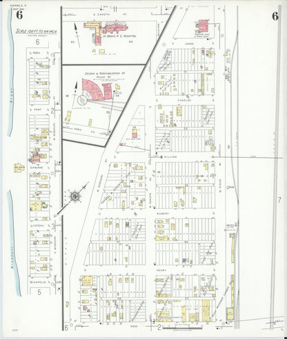 Sanborn Fire Insurance Map from Pierre, Hughes County, South Dakota (1941), Sheet #0006 - Complete Map Set gallery image, historic Sanborn map, vintage wall art, South Dakota South Dakota