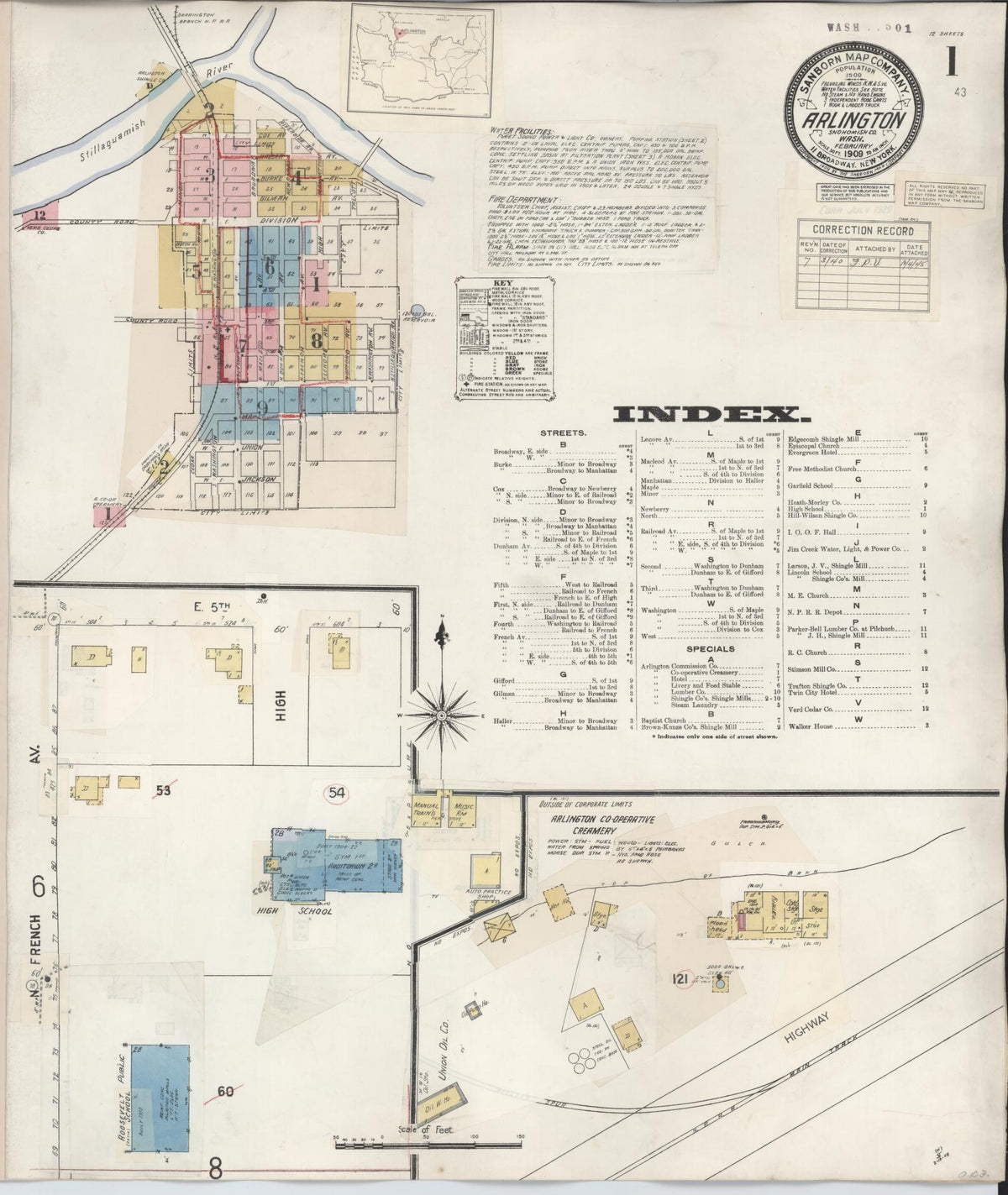 Sanborn Fire Insurance Map from Arlington, Snohomish County, Washington (1940), Sheet #0001 - Historic Sanborn Fire Insurance Map Print, vintage old map wall art, antique decor, genealogy gift, Washington Washington map