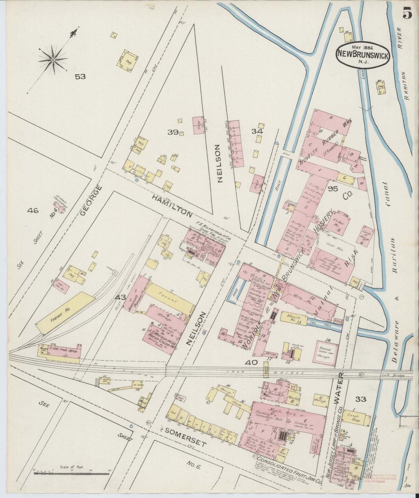 Sanborn Fire Insurance Map from New Brunswick, Middlesex County, New Jersey (1886), Sheet #0005 - Complete Map Set gallery image, historic Sanborn map, vintage wall art, New Jersey New Jersey