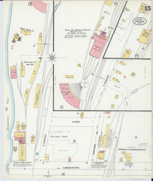 Sanborn Fire Insurance Map from Owosso, Shiawassee County, Michigan (1900), Sheet #0015 - Historic Sanborn Fire Insurance Map Print, vintage old map wall art, antique decor, genealogy gift, Michigan Michigan map