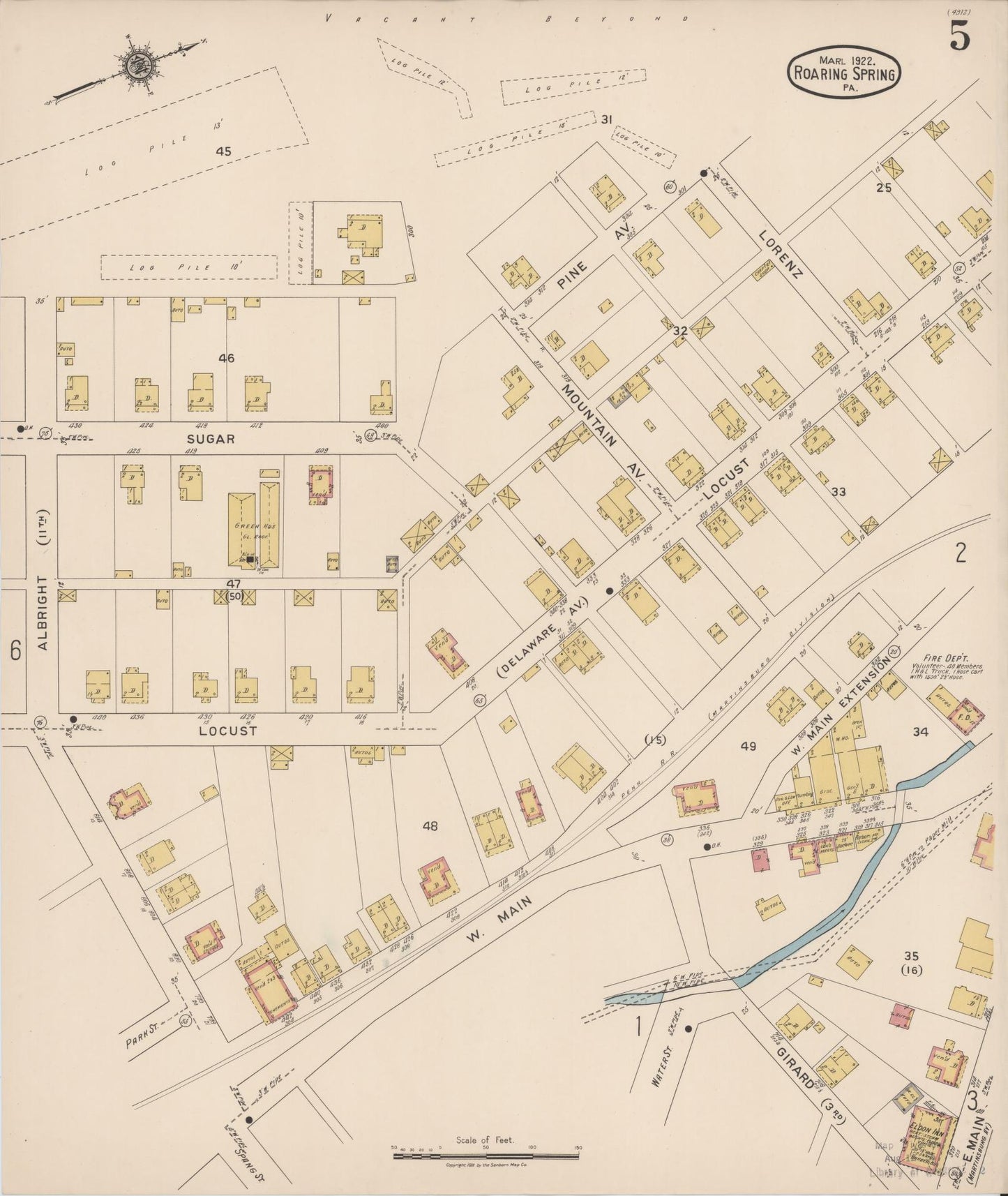 Sanborn Fire Insurance Map from Roaring Spring, Blair County, Pennsylvania (1922), Sheet #0005 - Complete Map Set gallery image, historic Sanborn map, vintage wall art, Pennsylvania Pennsylvania