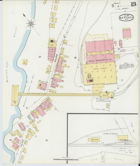 Sanborn Fire Insurance Map from Natchez, Adams County, Mississippi (1897), Sheet #0013 - Historic Sanborn Fire Insurance Map Print, vintage old map wall art, antique decor, genealogy gift, Mississippi Mississippi map