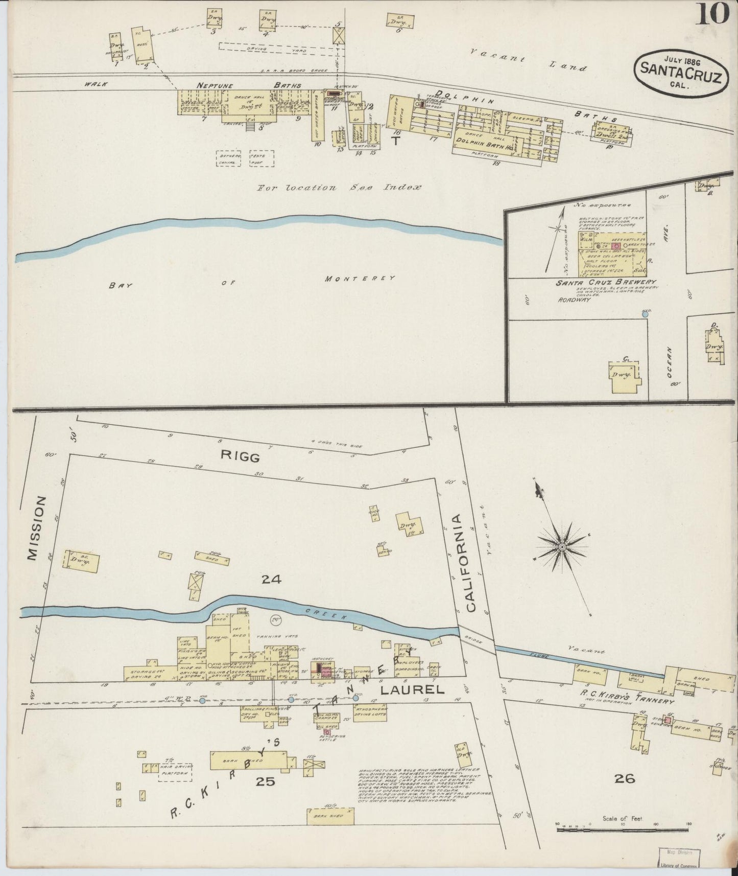Sanborn Fire Insurance Map from Santa Cruz, Santa Cruz County, California (1886), Sheet #0010 - Complete Map Set gallery image, historic Sanborn map, vintage wall art, California California