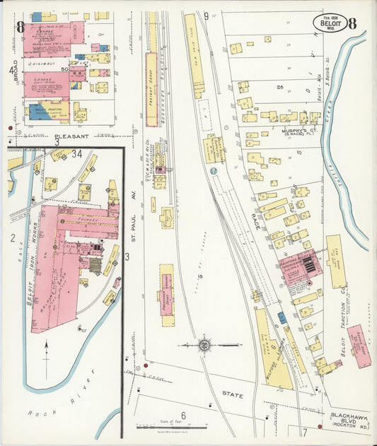 Sanborn Fire Insurance Map from Beloit, Rock County, Wisconsin (1926), Sheet #0008 - Historic Sanborn Fire Insurance Map Print, vintage old map wall art, antique decor, genealogy gift, Wisconsin Wisconsin map