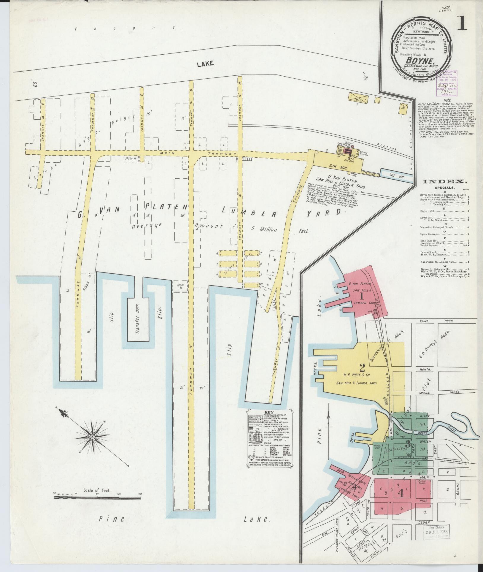 Sanborn Fire Insurance Map from Boyne City, Charlevoix County, Michigan (1901), Sheet #0001 - Historic Sanborn Fire Insurance Map Print, vintage old map wall art, antique decor, genealogy gift, Michigan Michigan map