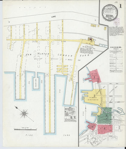Sanborn Fire Insurance Map from Boyne City, Charlevoix County, Michigan (1901), Sheet #0001 - Historic Sanborn Fire Insurance Map Print, vintage old map wall art, antique decor, genealogy gift, Michigan Michigan map