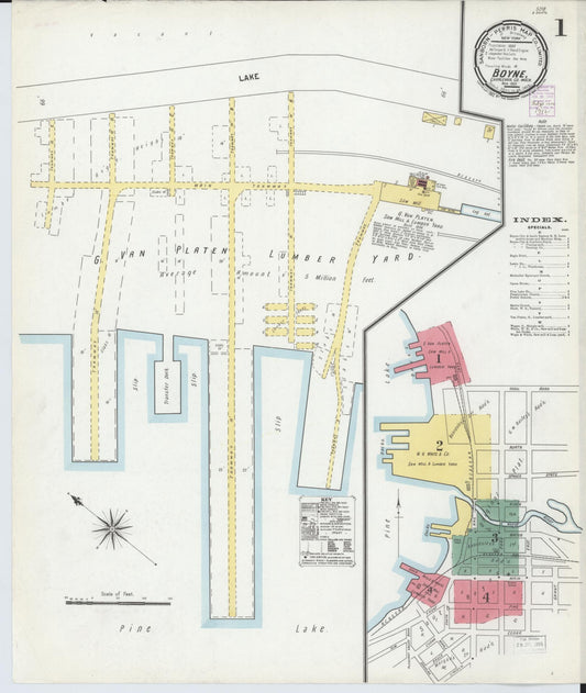 Sanborn Fire Insurance Map from Boyne City, Charlevoix County, Michigan (1901), Sheet #0001 - Historic Sanborn Fire Insurance Map Print, vintage old map wall art, antique decor, genealogy gift, Michigan Michigan map