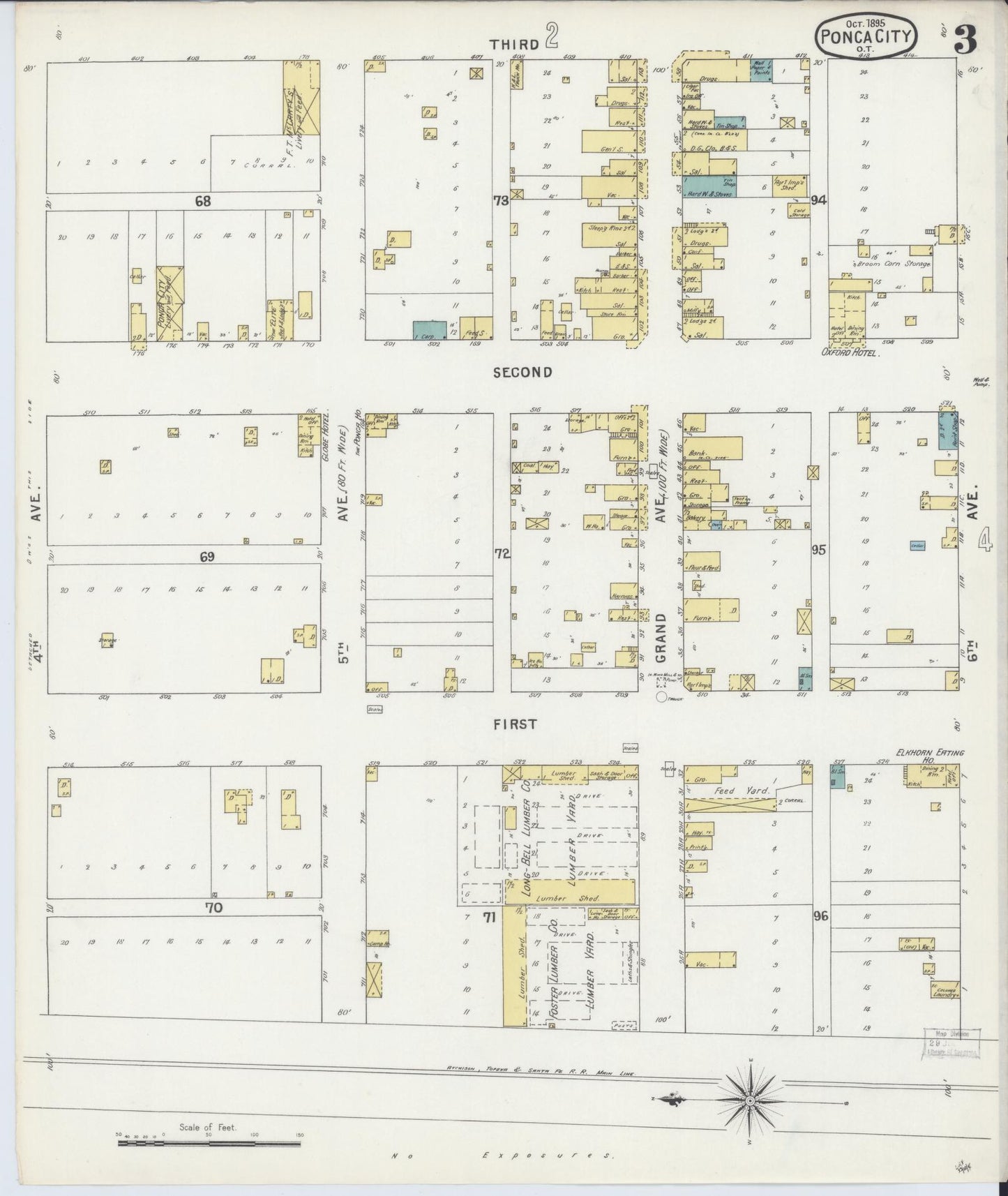 Sanborn Fire Insurance Map from Ponca City, Kay County, Oklahoma (1895), Sheet #0003 - Complete Map Set gallery image, historic Sanborn map, vintage wall art, Oklahoma Oklahoma