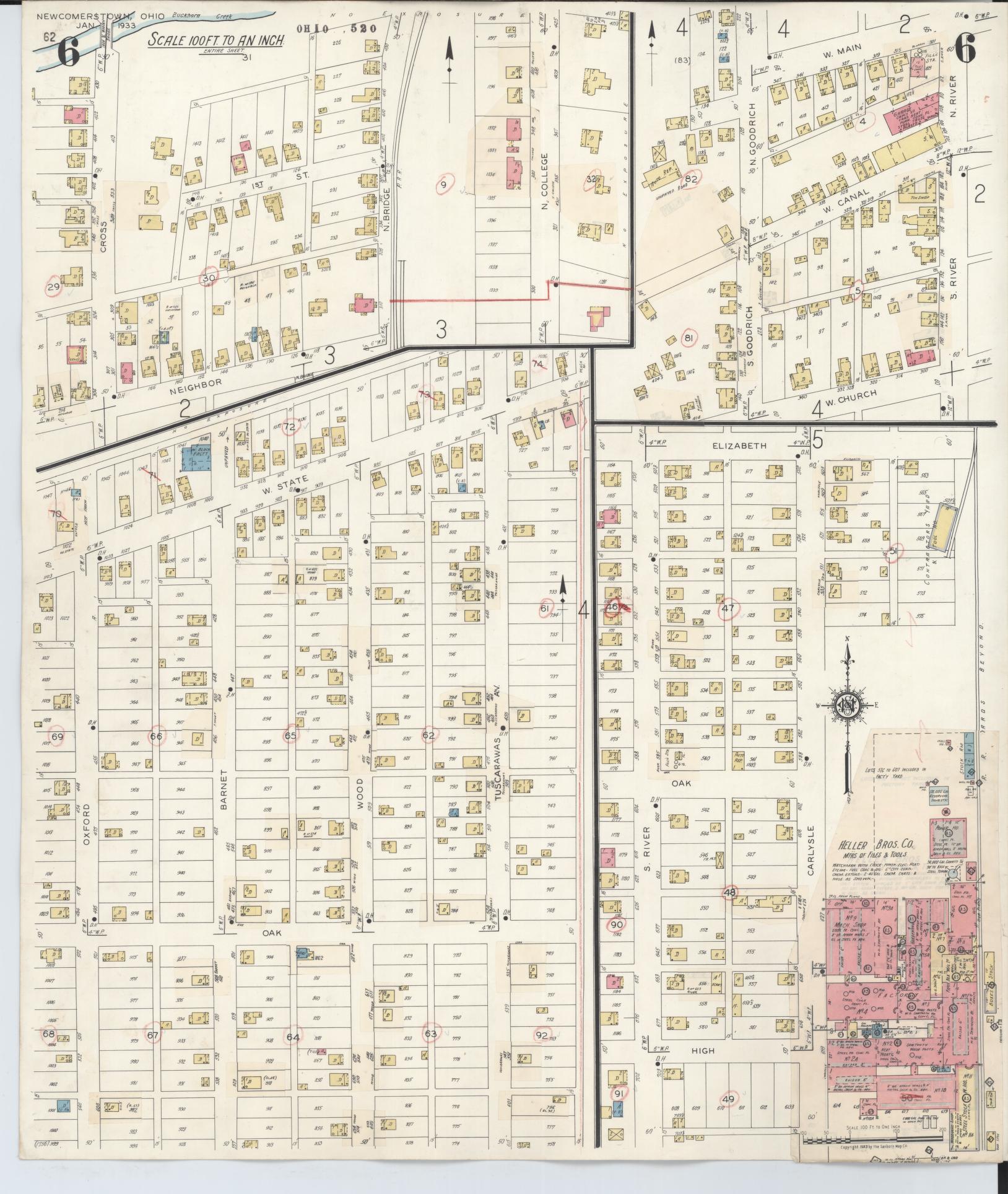 Sanborn Fire Insurance Map from Newcomerstown, Tuscarawas County, Ohio (1933), Sheet #0006 - Historic Sanborn Fire Insurance Map Print, vintage old map wall art, antique decor, genealogy gift, Ohio Ohio map