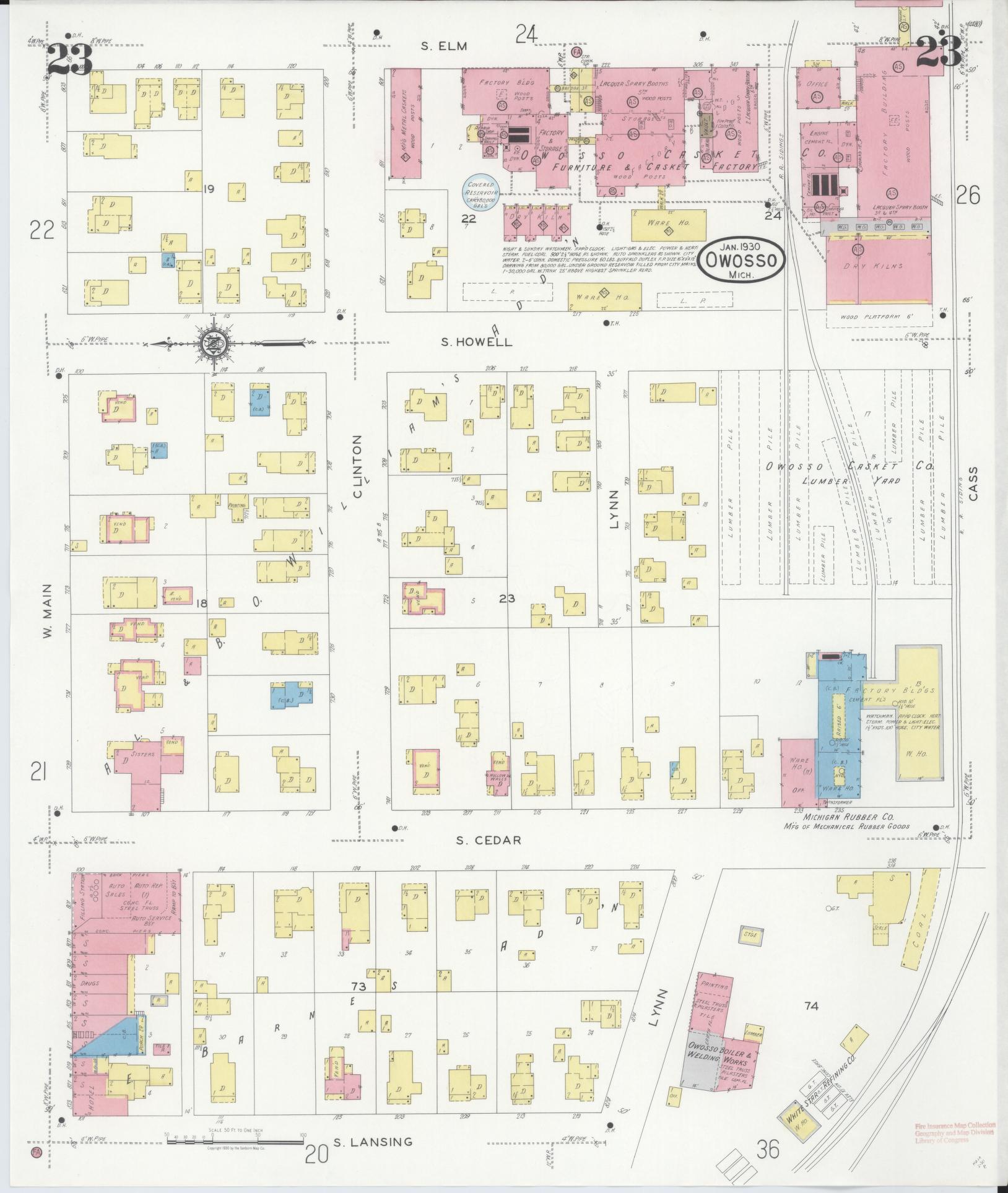 Sanborn Fire Insurance Map from Owosso, Shiawassee County, Michigan (1930), Sheet #0023 - Complete Map Set gallery image, historic Sanborn map, vintage wall art, Michigan Michigan