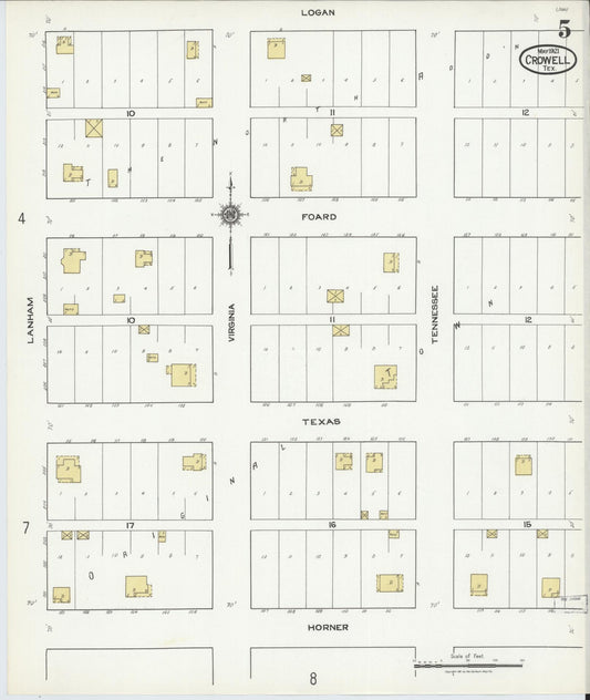 Sanborn Fire Insurance Map from Crowell, Foard County, Texas (1921), Sheet #0005 - Historic Sanborn Fire Insurance Map Print, vintage old map wall art, antique decor, genealogy gift, Texas Texas map